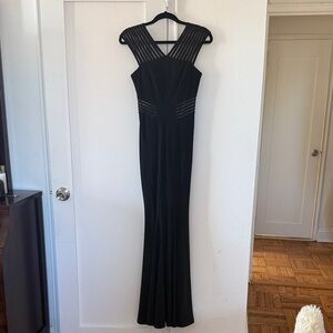 Black Sleeveless Maxi Gown with Sheer Striped Yoke